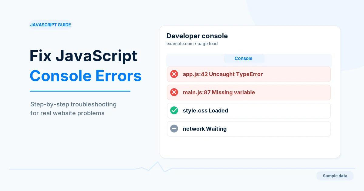 Illustration of a developer console listing two errors, a stylesheet that loaded and a request still waiting.
