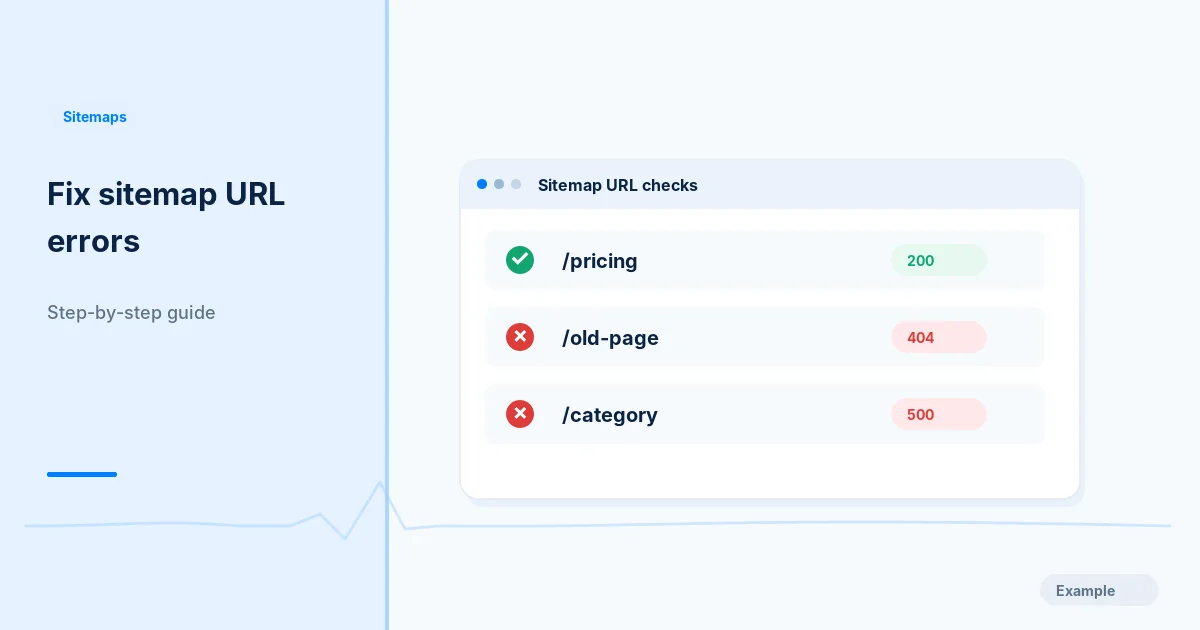 Illustration of sitemap URL checks showing one URL returning 200 and others returning 404 and 500.