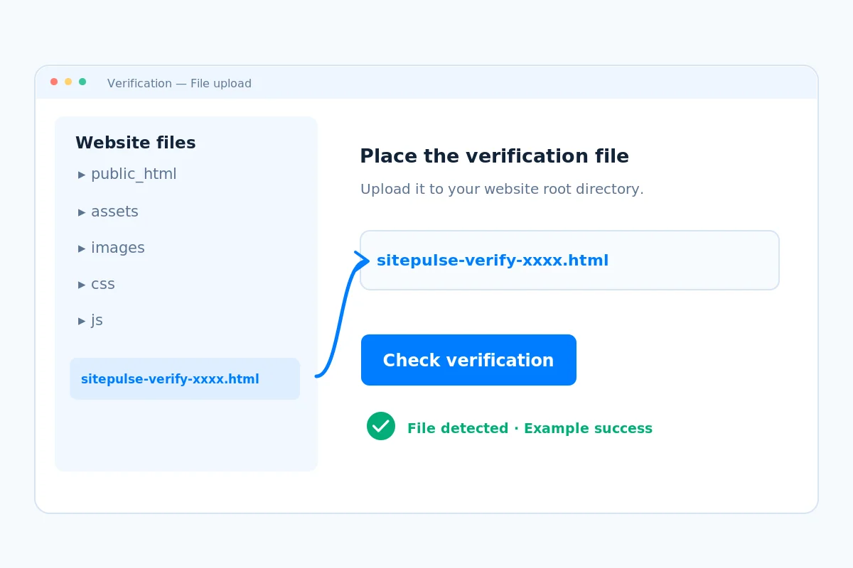 Example site-root folder showing a verification HTML file ready to check